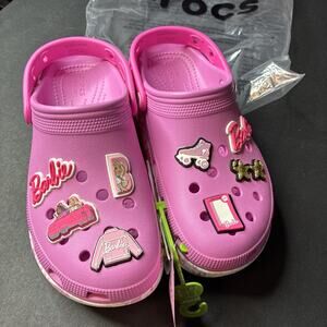 New Girls Crocs Pink Multi-Color Barbie Crocs Size 6 New In Bag